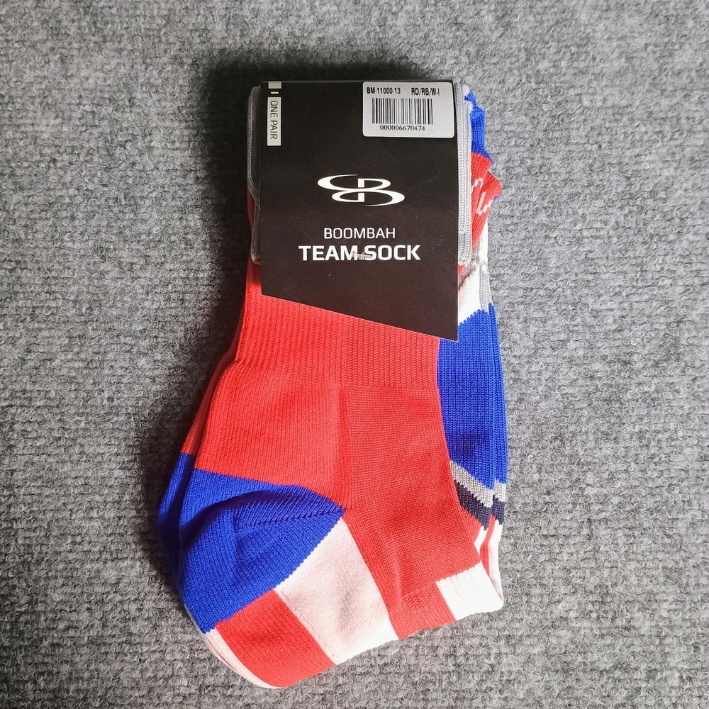 Boombah Team Socks Red Royal Blue White Intermediate I Shoe Size 4-8.5 NWT